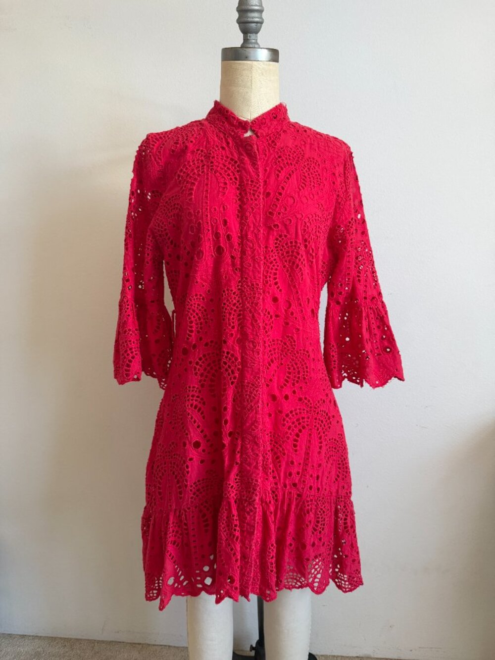 Women's Red Crochet Lace Tiered Dress